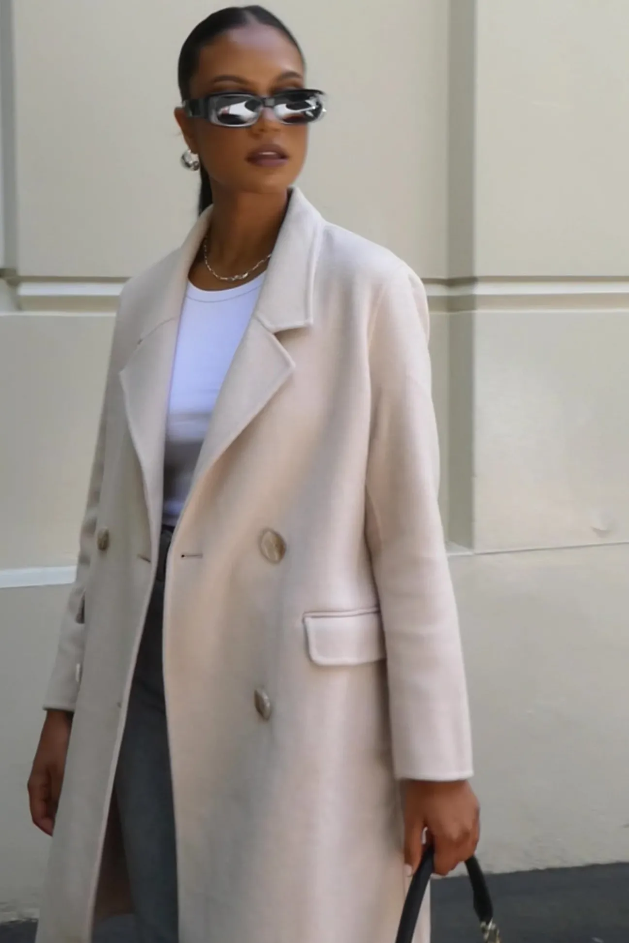 By Rosa. Stockholm Taupe Wool Blend Double Breasted Coat