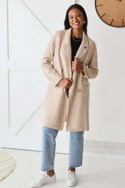 By Rosa. Stockholm Taupe Wool Blend Double Breasted Coat