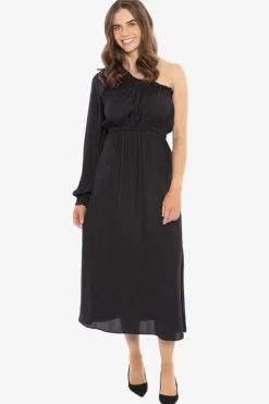 Leila + Luca Streamlined Black Self Spot One Sleeve Midi Dress