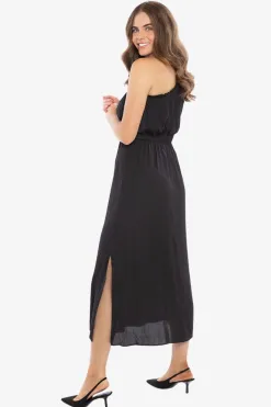 Leila + Luca Streamlined Black Self Spot One Sleeve Midi Dress