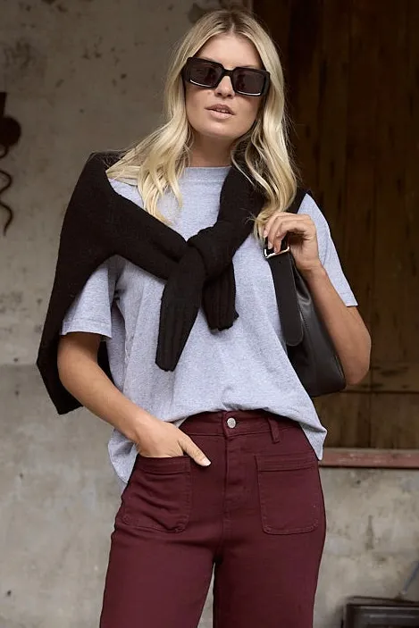 Stories be Told Street Grey Marle Crew Neck Short Sleeved Boxy Tee