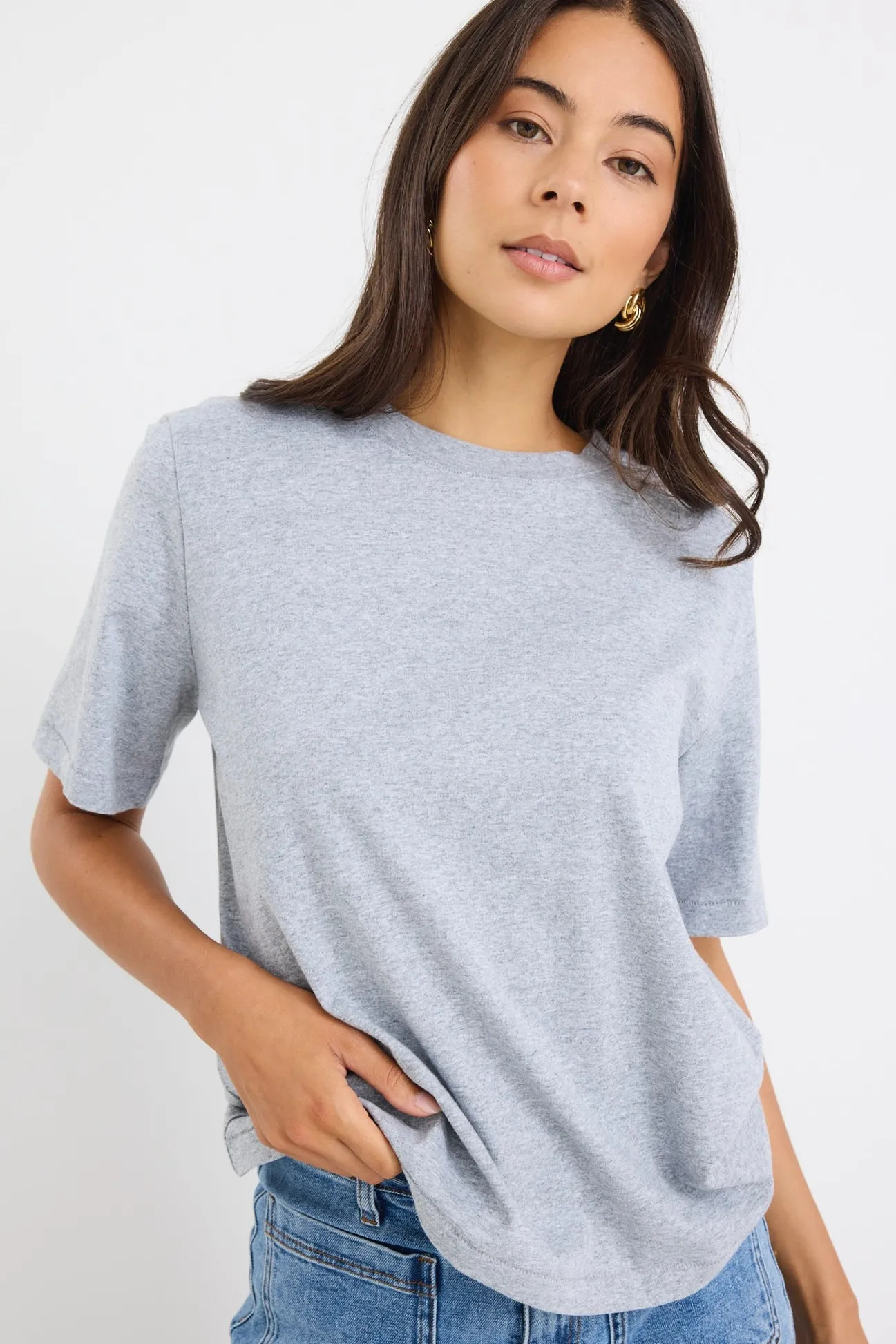 Stories be Told Street Grey Marle Crew Neck Short Sleeved Boxy Tee