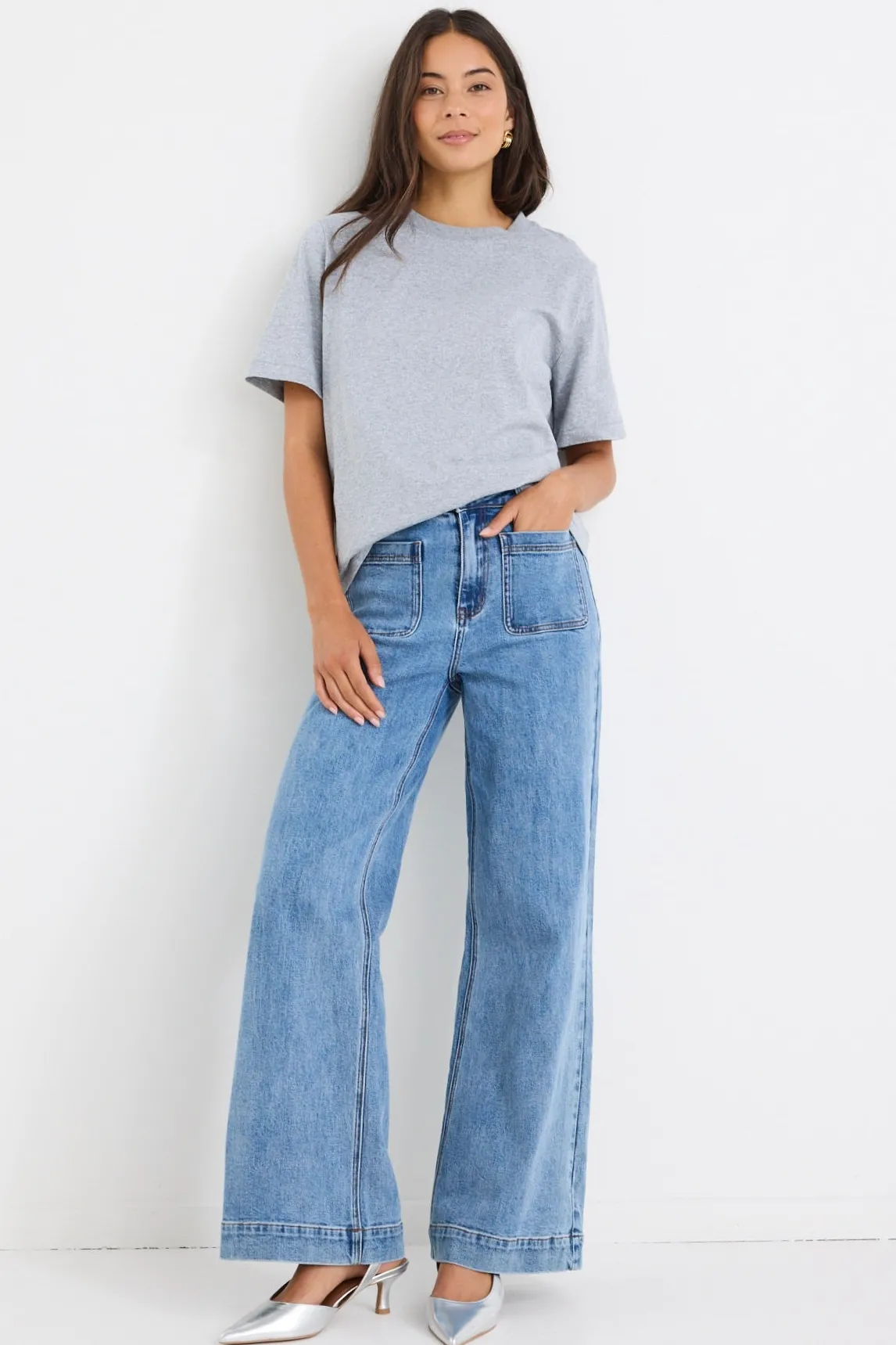 Stories be Told Street Grey Marle Crew Neck Short Sleeved Boxy Tee