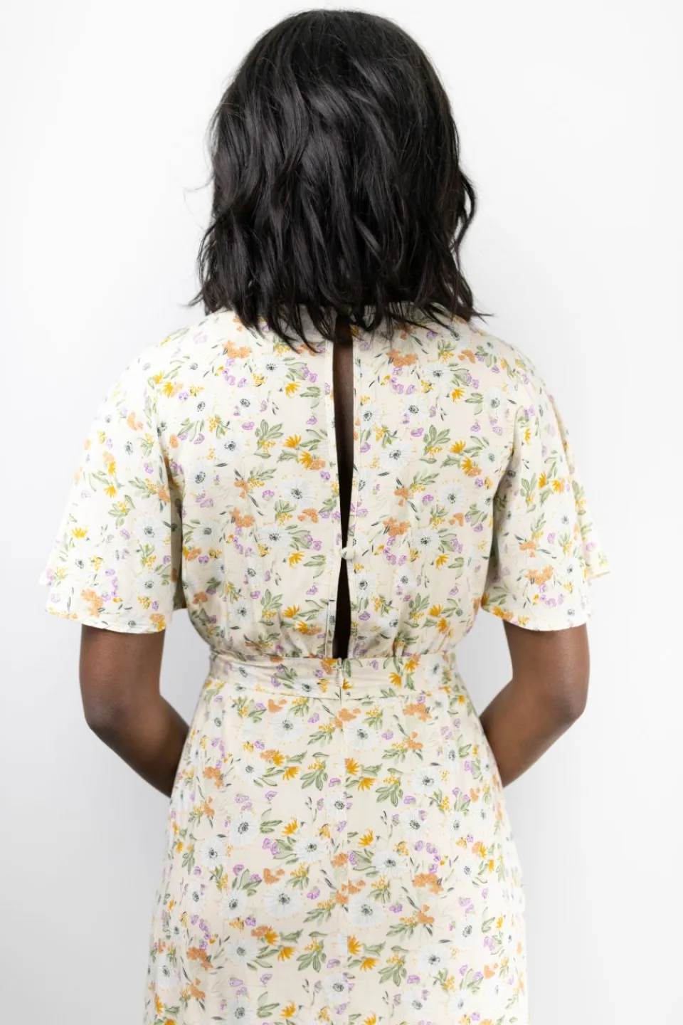 Among the Brave Striking Spring Floral Flutter Sleeve Cross Over Midi Dress