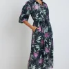 Ivy + Jack Studio Petrol Lilac Floral Balloon Sleeve Midi Shirt Dress