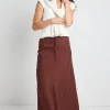 Among the Brave Summit Chocolate Linen Blend Tie Waist Bias Maxi Skirt