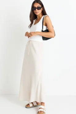 Among the Brave Summit Natural Linen Blend Tie Waist Bias Maxi Skirt