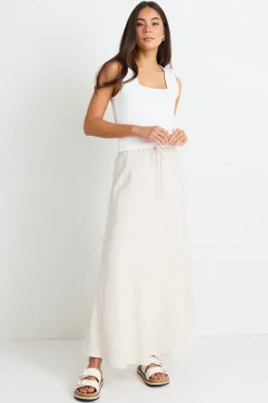 Among the Brave Summit Natural Linen Blend Tie Waist Bias Maxi Skirt