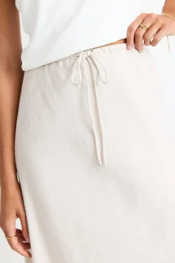 Among the Brave Summit Natural Linen Blend Tie Waist Bias Maxi Skirt