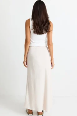 Among the Brave Summit Natural Linen Blend Tie Waist Bias Maxi Skirt