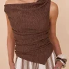 Sovere Summon Coffee Textured Off Shoulder Top