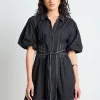 Among the Brave Sundown Black Puff Short Sleeve Mini Shirt Dress