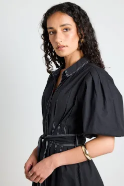 Among the Brave Sundown Black Puff Short Sleeve Mini Shirt Dress