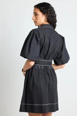 Among the Brave Sundown Black Puff Short Sleeve Mini Shirt Dress