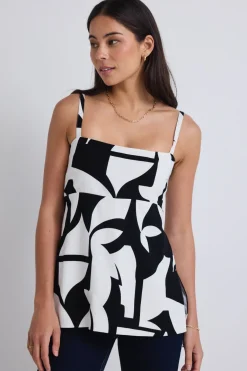 Stories be Told Sunkissed Black Ivory Cutout Print Split Hem Cami Top