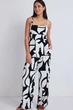 Stories be Told Sunkissed Black Ivory Cutout Print Split Hem Cami Top