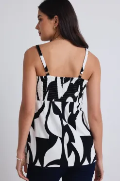 Stories be Told Sunkissed Black Ivory Cutout Print Split Hem Cami Top