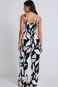 Stories be Told Sunkissed Black Ivory Cutout Print Split Hem Cami Top