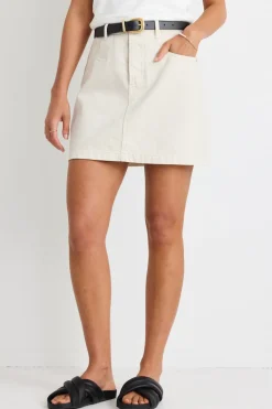Among the Brave Sunny Soft Ivory Mini Denim Skirt
