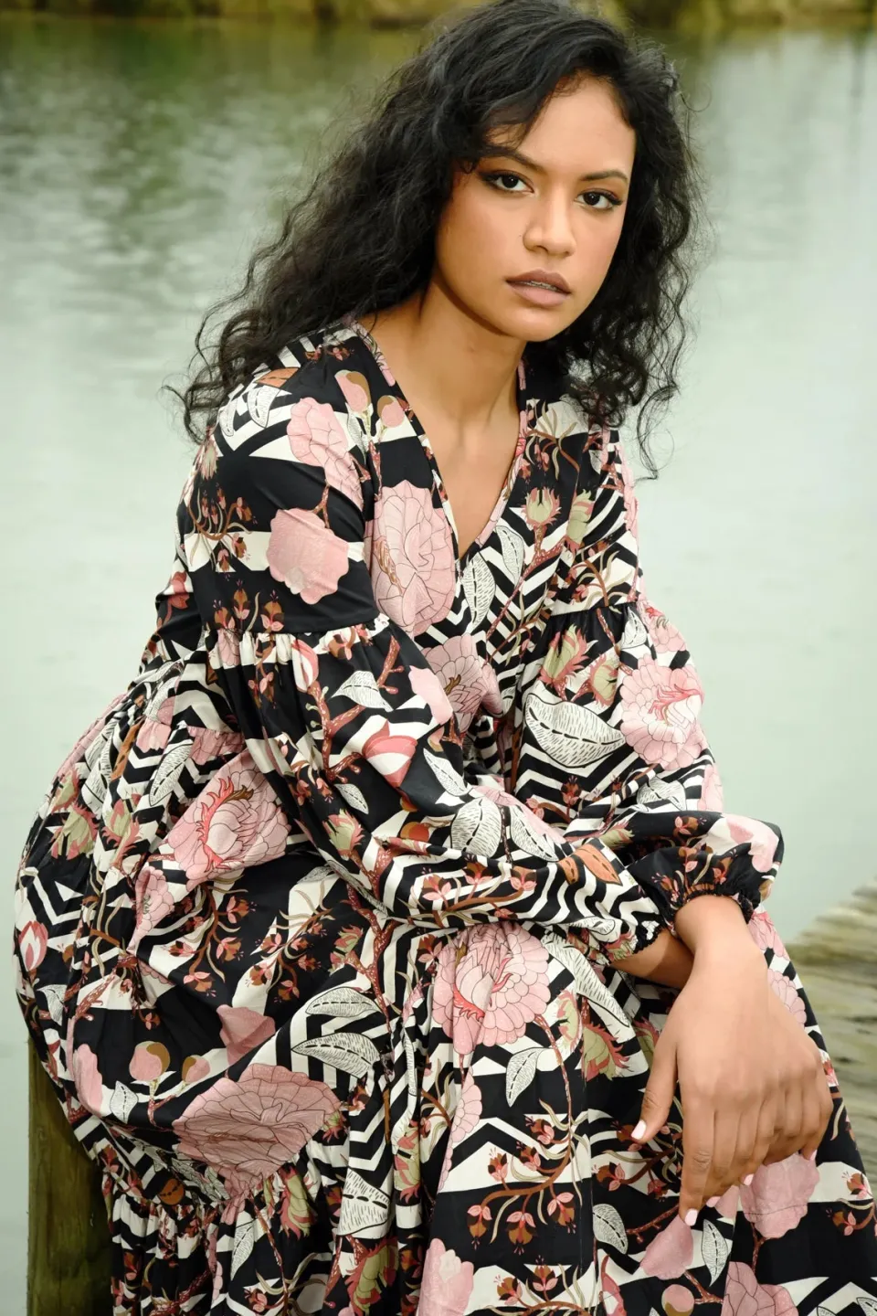 Curate Swept Away Pink Floral Midi Dress