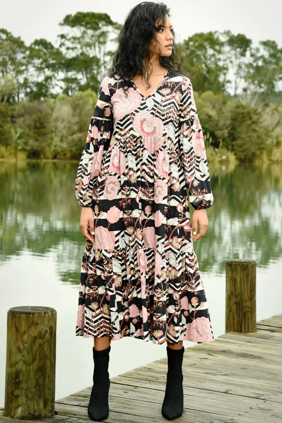 Curate Swept Away Pink Floral Midi Dress