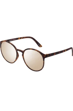 Le Specs Swizzle Thin Round Matte Tort Gold Mirror Sunglasses