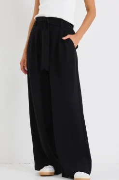 Stories be Told Sydney Black Crepe Wide Leg Tie Belt Pant
