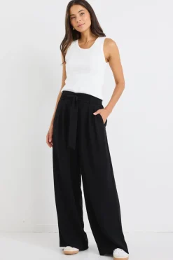 Stories be Told Sydney Black Crepe Wide Leg Tie Belt Pant