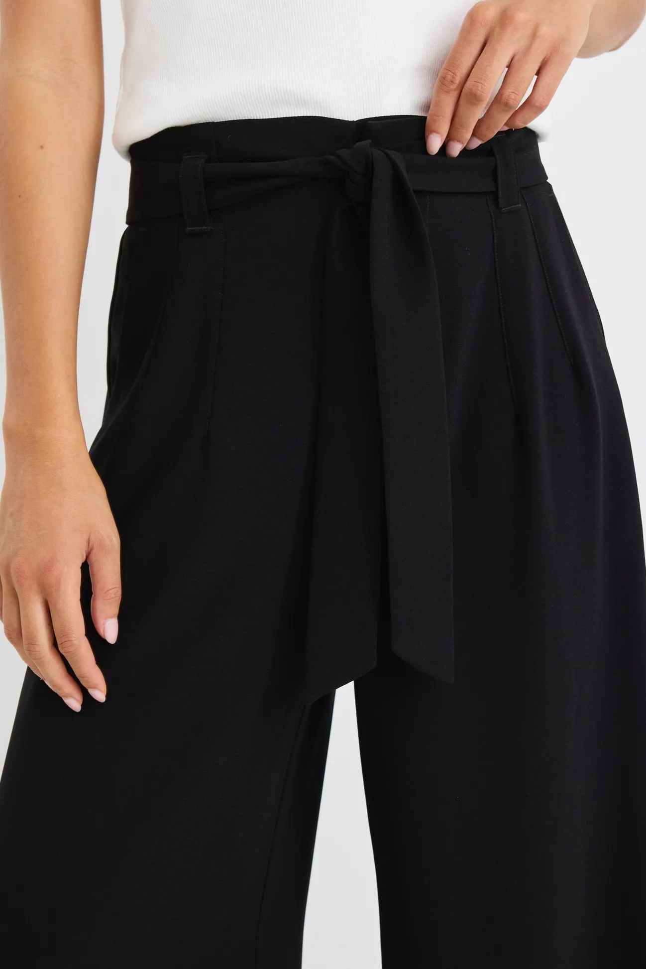 Stories be Told Sydney Black Crepe Wide Leg Tie Belt Pant