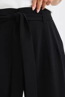 Stories be Told Sydney Black Crepe Wide Leg Tie Belt Pant