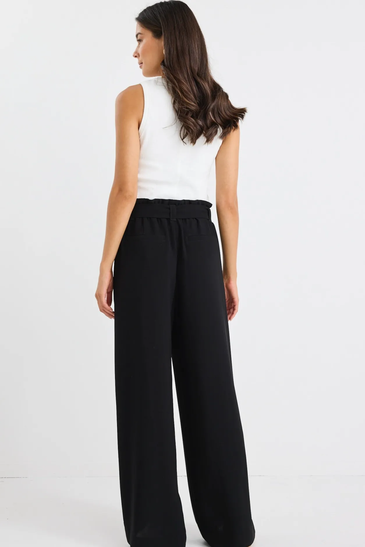Stories be Told Sydney Black Crepe Wide Leg Tie Belt Pant
