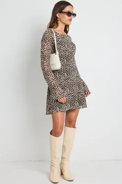 Georgia Mae Tempo Animal Long Sleeve Bias Mini Dress