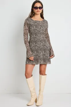 Georgia Mae Tempo Animal Long Sleeve Bias Mini Dress