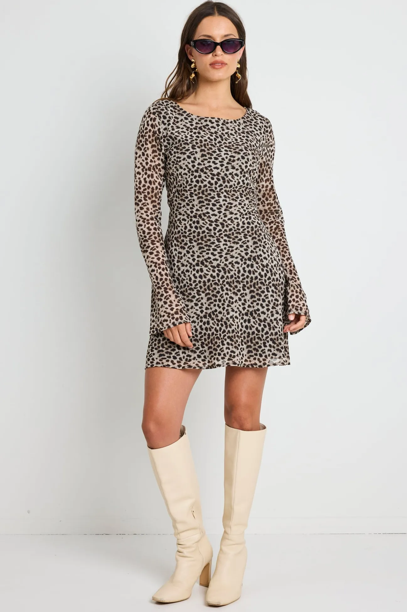 Georgia Mae Tempo Animal Long Sleeve Bias Mini Dress
