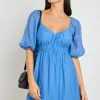 Ivy + Jack Terrace Blue Puff Sleeve Sweetheart Mini Dress