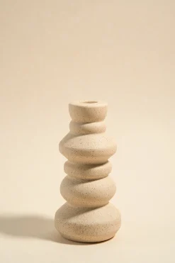 Flo's Home Textured Stone Speckle Stacked 15cm Taper Candle Holder