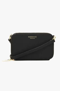Nakedvice The Kiki Gold Double Zip Mini Crossbody Bag Black Leather