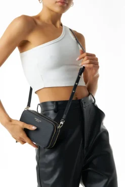 Nakedvice The Kiki Gold Double Zip Mini Crossbody Bag Black Leather