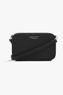 Nakedvice The Kiki Silver Double Zip Mini Crossbody Bag Black Leather