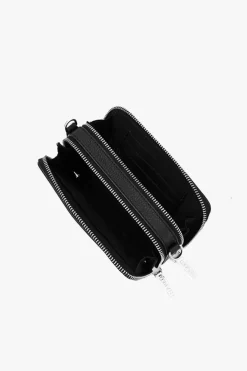 Nakedvice The Kiki Silver Double Zip Mini Crossbody Bag Black Leather