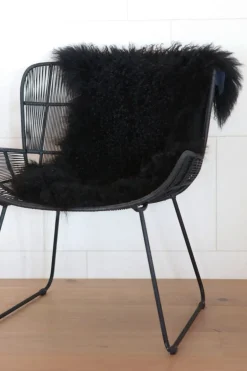 Home Lab Tibetan Lamb Fur Rug Black 60 X 90cm