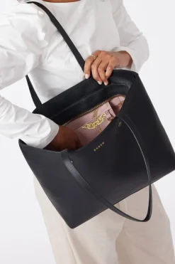 Saben Tilbury Black + Chain Print Leather Shoulder Bag