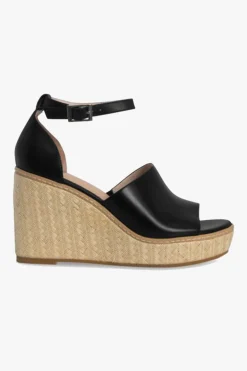 Nude Tilley Black Ankle Strap Woven Wedge Heel
