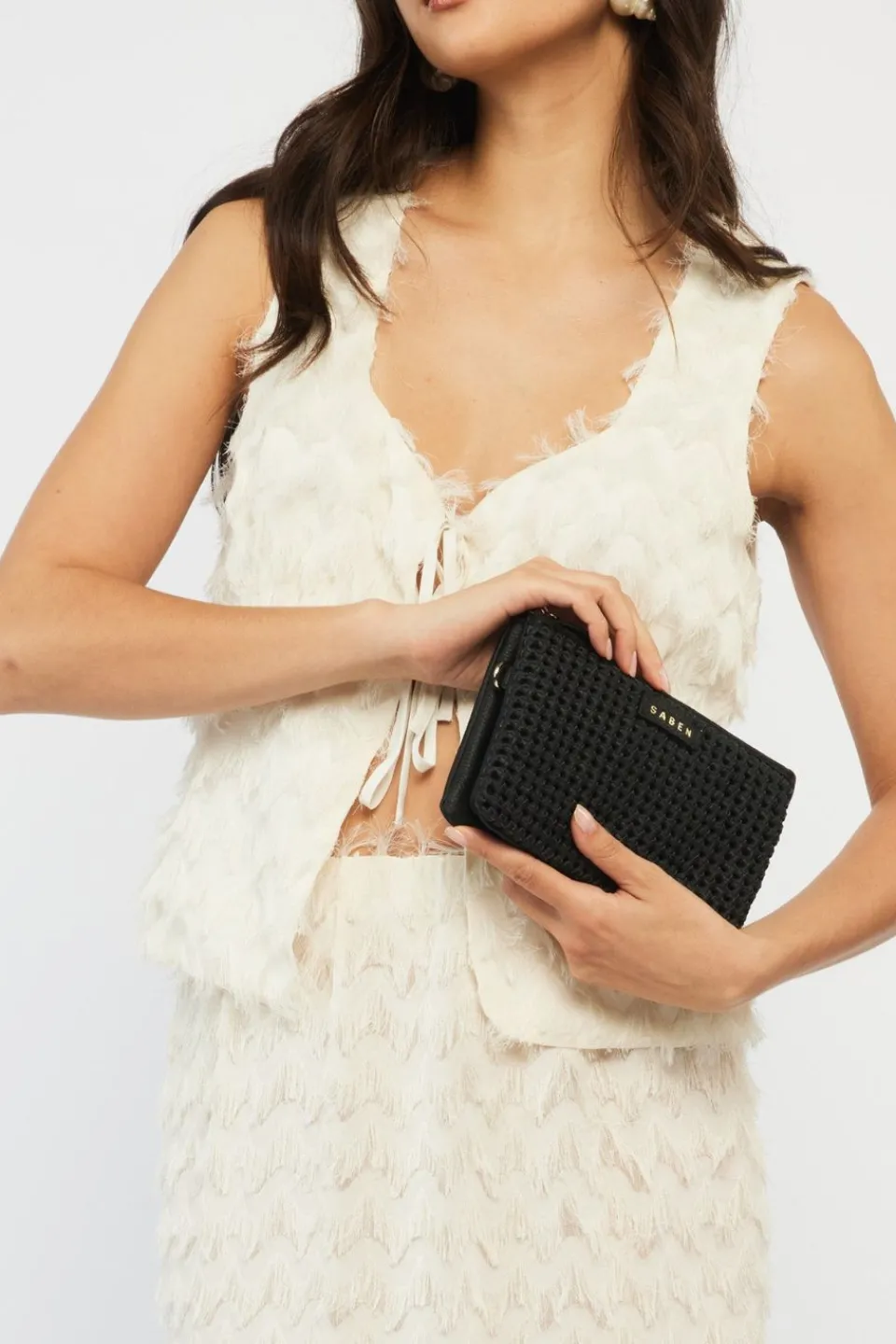 Saben Tilly Black Fine Braid Crossbody Bag