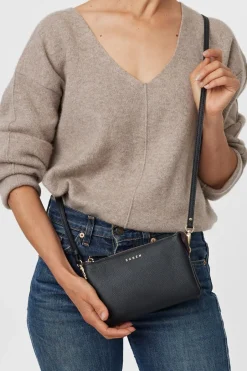 Saben Tilly Multi Pocket Black Leather Crossbody Clutch