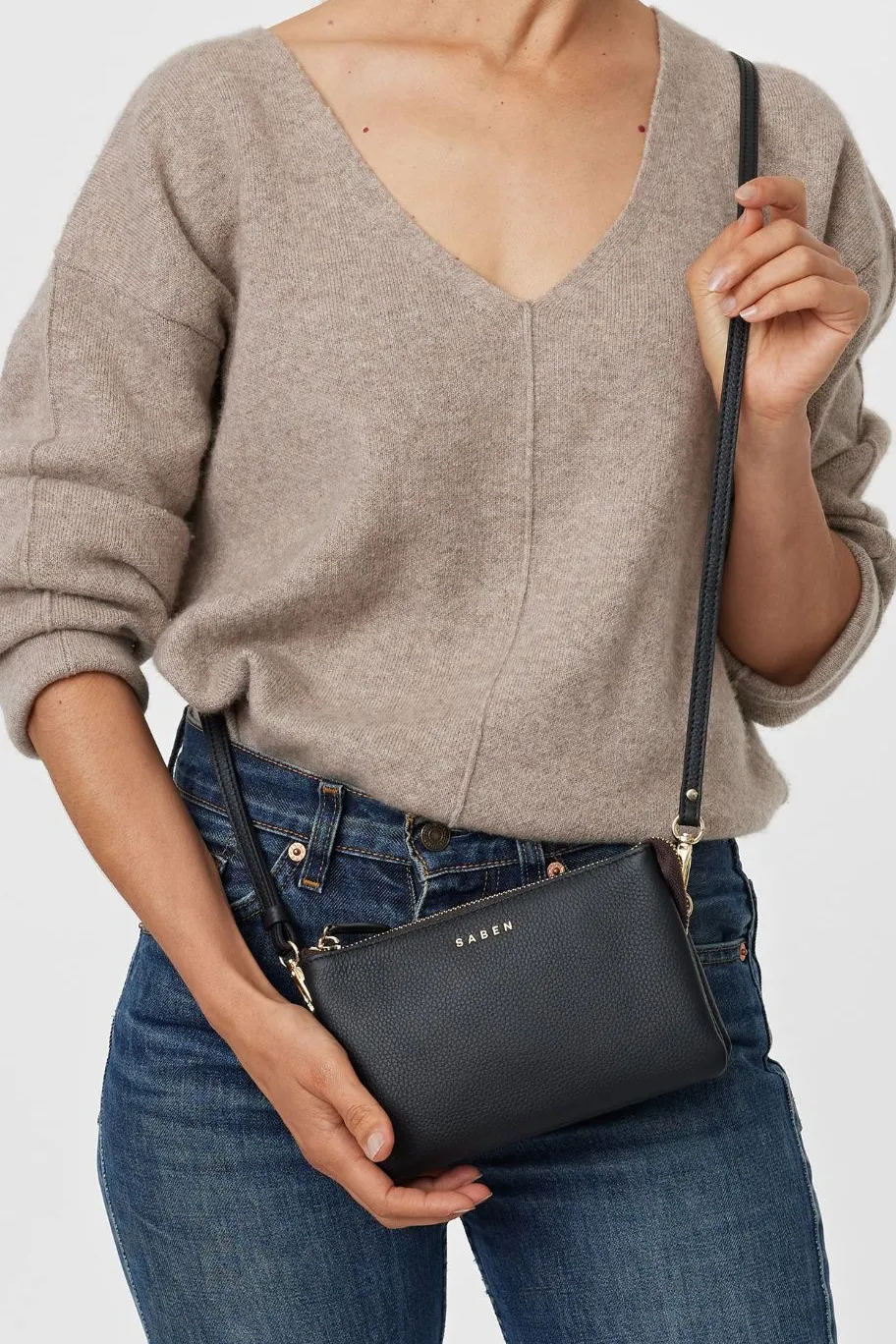 Saben Tilly Multi Pocket Black Leather Crossbody Clutch