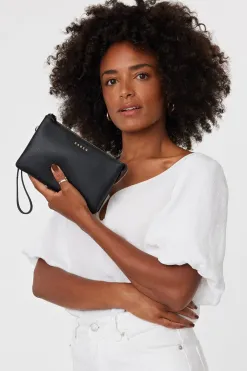 Saben Tilly Multi Pocket Black Leather Crossbody Clutch