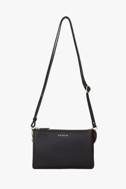 Saben Tilly Multi Pocket Black Leather Crossbody Clutch