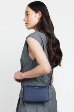 Saben Tilly Multi Pocket Midnight Blue Leather Crossbody Clutch