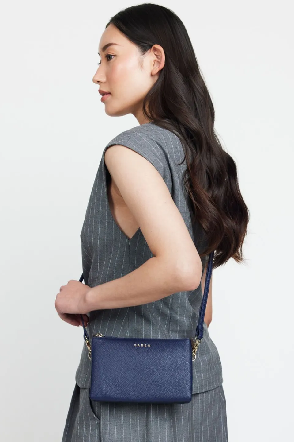 Saben Tilly Multi Pocket Midnight Blue Leather Crossbody Clutch